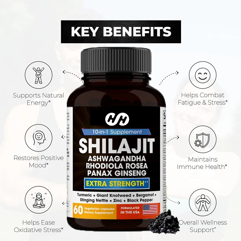 

Шиладжит Pure Himalaya 18000 мг, 60 капсул для мужчин, содержащие южноафриканский баклажан, родиолу, женьшень и крапиву