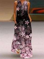 Ladies Spring Summer Long Dress Women Sexy Sleeveless Floral Print Elegant Maxi Dresses For Women Casual Beach Party Loose Dress