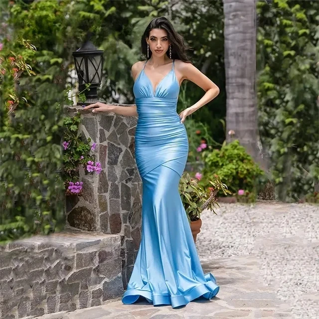 Light Wedding Dresses for Prom Tight Event Dress Party Evening Elegant Luxury Celebrity Blue Backless Gala Dresses WomanCL-653