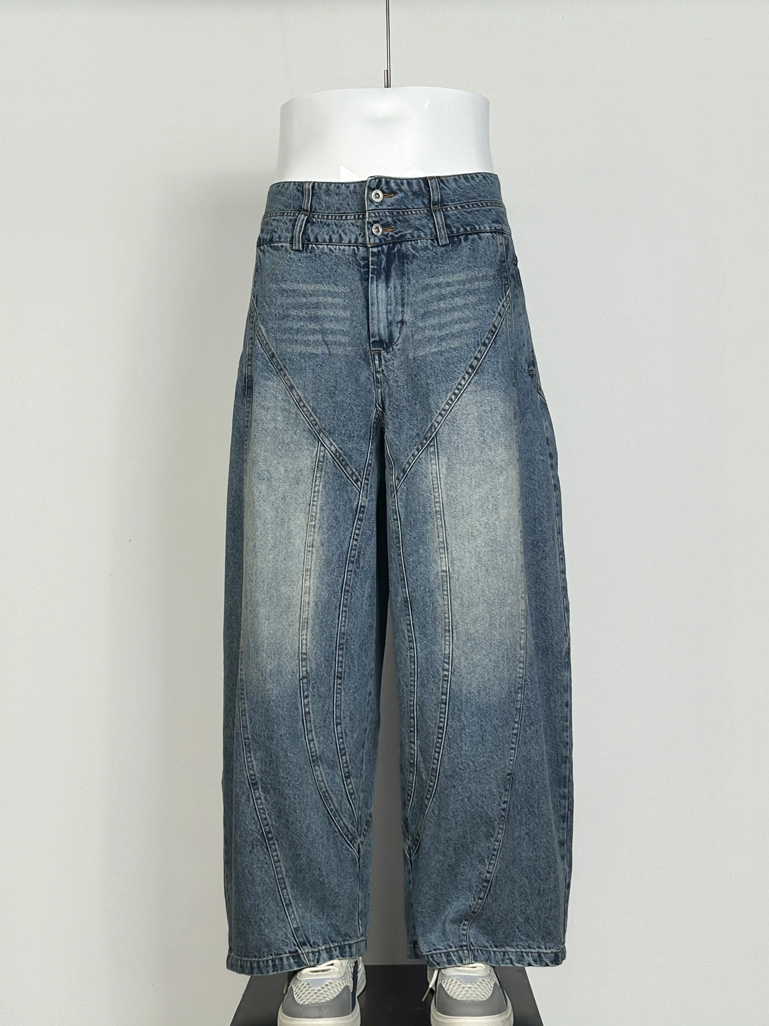 Calças Jeans Casuais de Perna Larga para Homens e Mulheres, Corte Solto, Lavagem à Água, Design com Borda de Corte, Calças Lo...