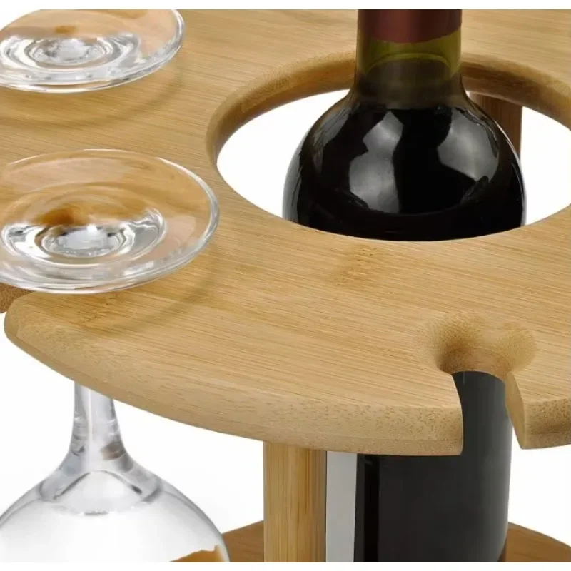 Wine Glass Holder Bottle Drying Rack Bamboo Wine Storage with Holds 6 Glasses and 1 Bottle  Best Gift