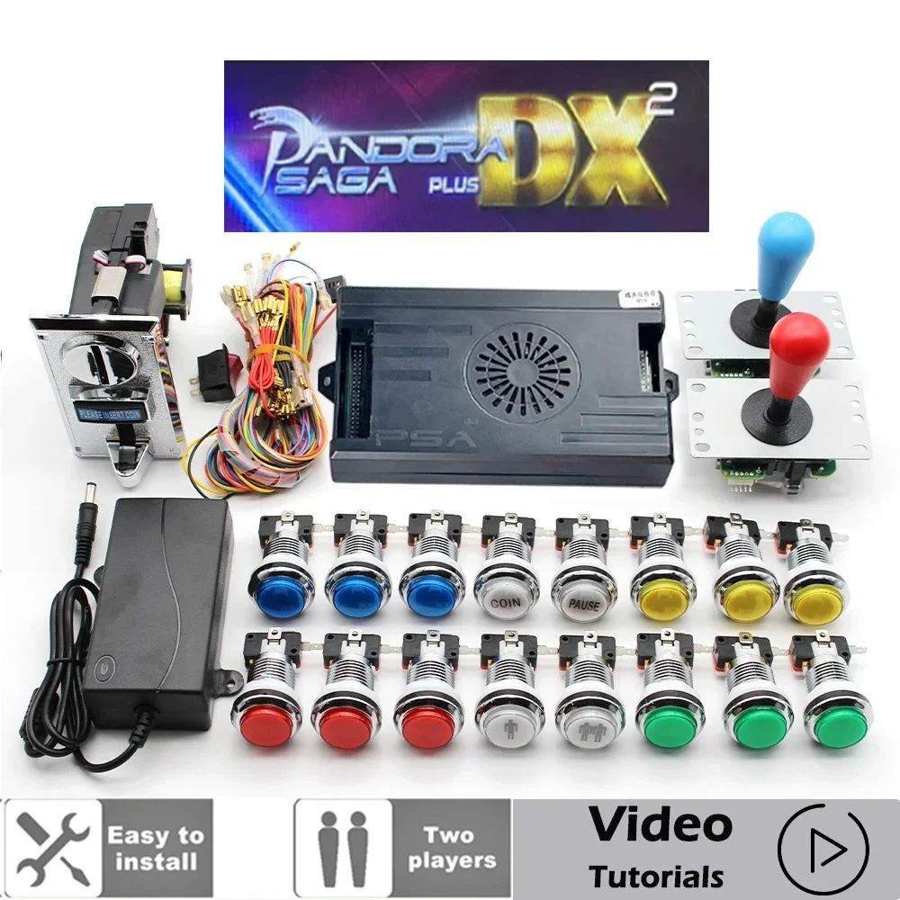 9800 in 1 Pandora Saga DX Kit Copy SANWA Joystick,Chrome LED Push Button Coin acceptor DIY Arcade Machine Cabinet with Tutorial