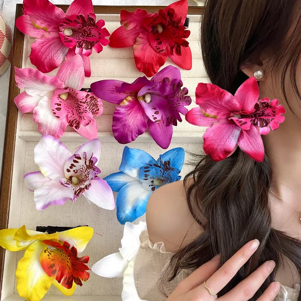 Obrázek 5: Havaj orchidea kvést vlasy klipů barrettes ženy dívčí sladké vlásenky vlasy klipů pro pláž dovolená léto večírek svatební headwear