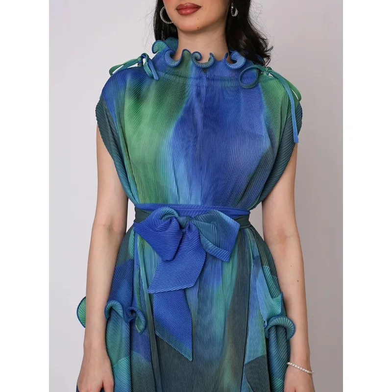 Nuevos vestidos de noche de lujo Miyake a la moda para mujer, vestidos largos elásticos plisados de talla grande para graduación, elegantes y hermosos, con cinturón