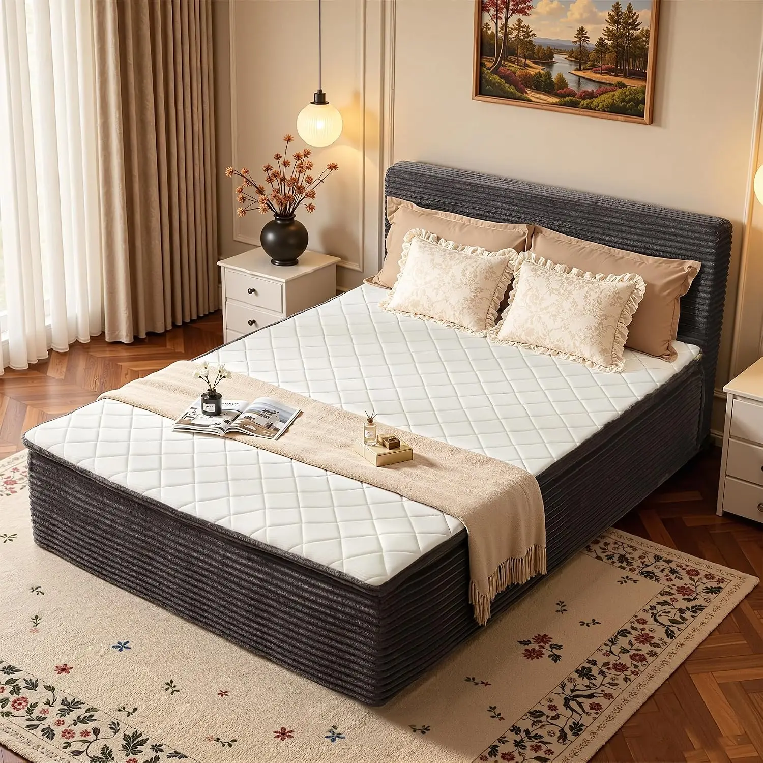 Boneless Queen Bed Frame With Mattress Headboard,No Assembly Bed In A Box