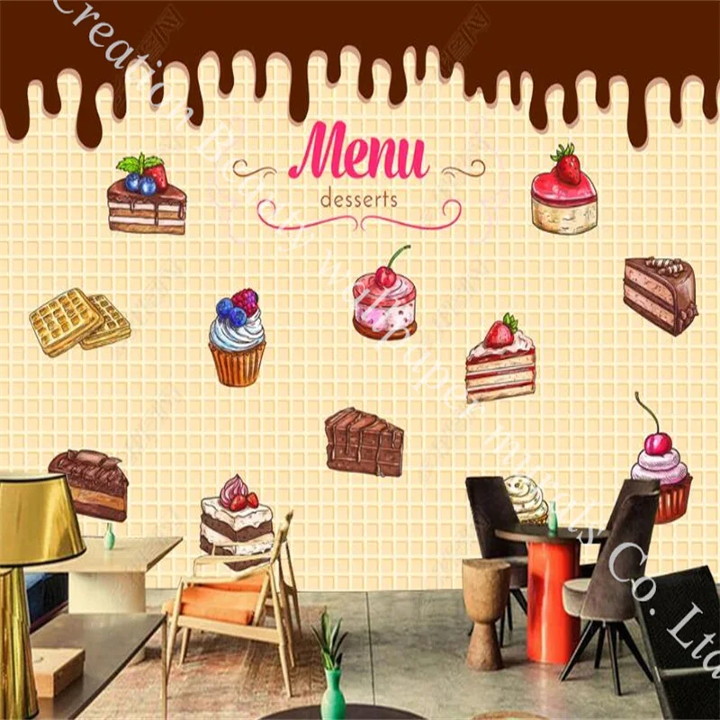 

Chocolate Cake Dessert Menu Backdrop 3d Wall Paper Cake Bakery Shop Milk Tea Shop Wall Decor Self Adhesive Mural Wallpapers