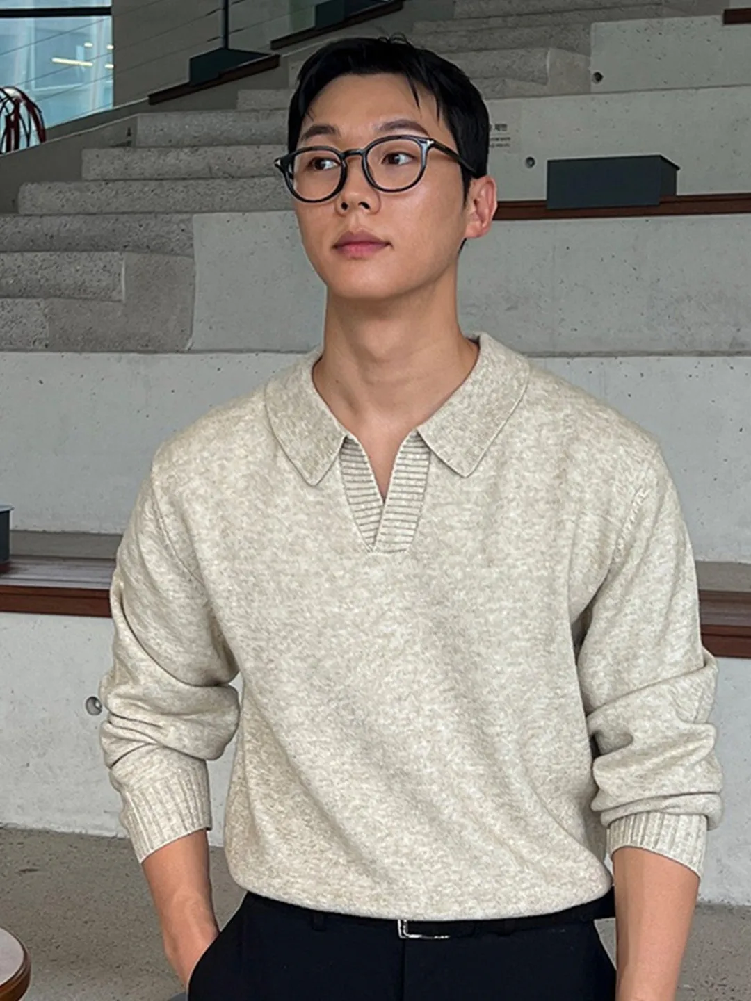 

Мужской вязаный свитер, повседневный с отложным воротником, универсальный простой однотонный свитер, осень-зима, модный базовый топ irt