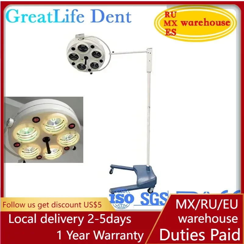 

GreatLife Dent 30 Leds 920000Lux Shadowless Medical Operation Movable Dental Surgical Halogen Led Lamp Light Standing Floor