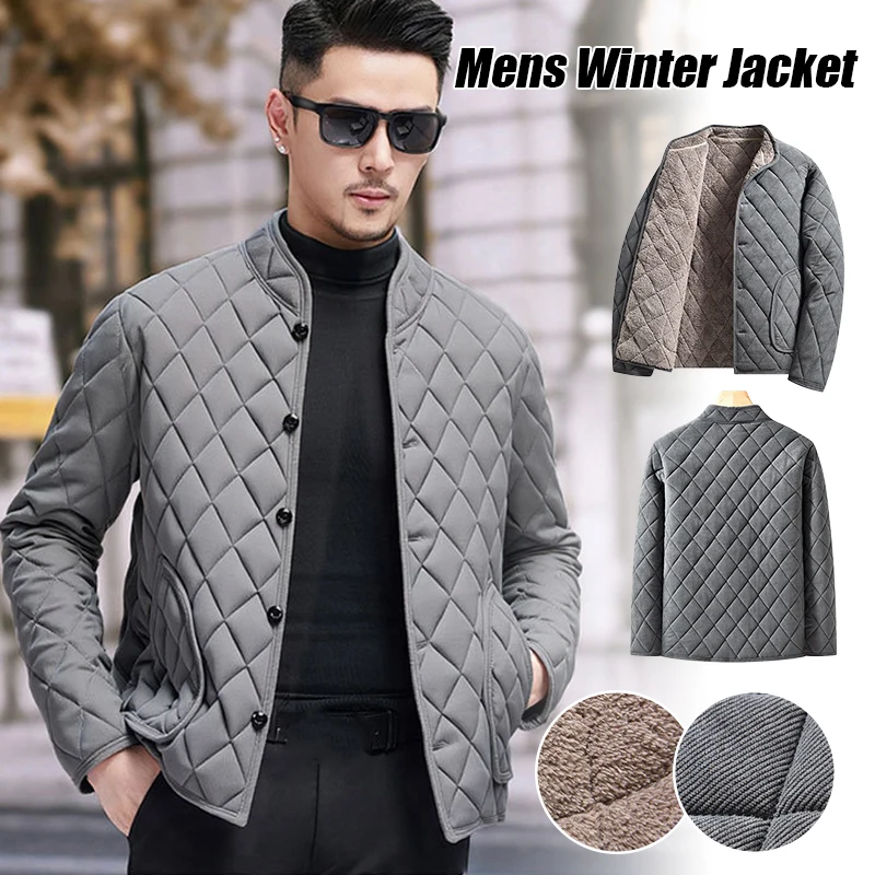 

Business Cotton Jacket Men's Thickened Fleece Lined Double Cotton Windproof Warm Winter Coat Middle-Aged Solid Outdoor Wear
