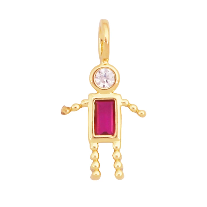 Trendy Love Boy Girl Geburtsstein Zirkonia Charm Anhänger, echte 18K Gold Halskette Armband für DIY handgemachten Schmuck Versorgung S04 – Detail 20