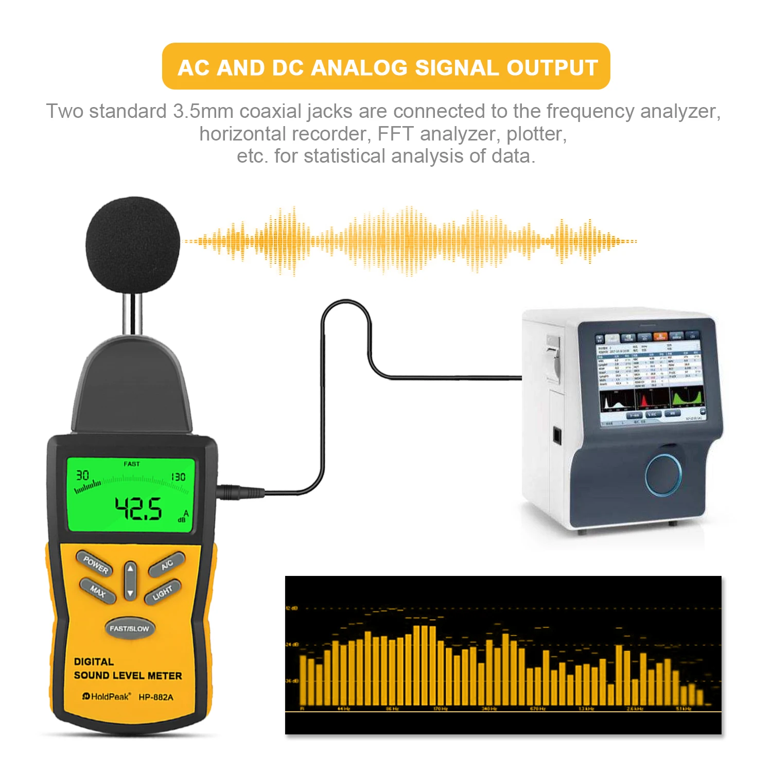 Digital Decibel Meter HP-882A Sound Level Meter 30-130 dB (A/C), High Accuracy ±1.5dB Audio Noise Volume Tester with Fast/Slow - Image 2