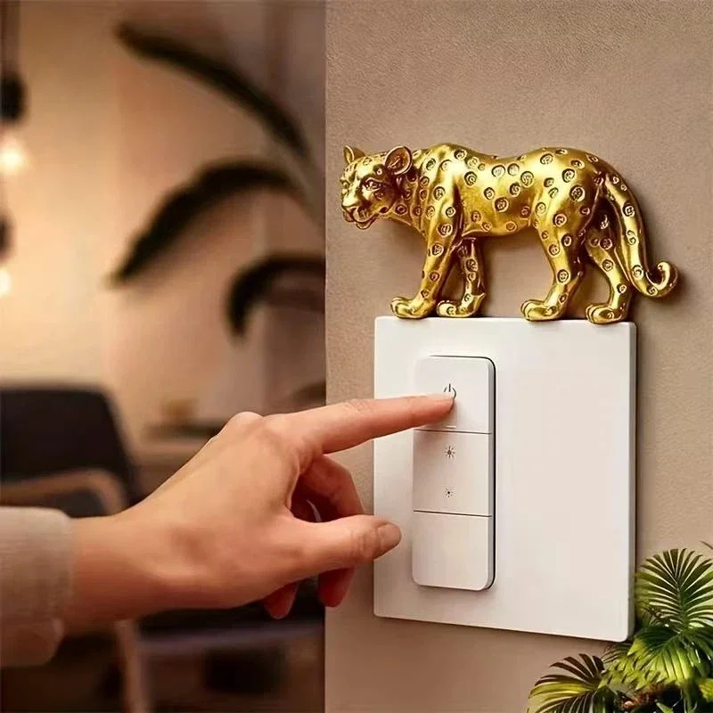 Detachable Self Adhesive Wall Switch Ornament Resin Leopard Sculpture Light Switch Cover Sticker Household Home Decor Accessory view 4