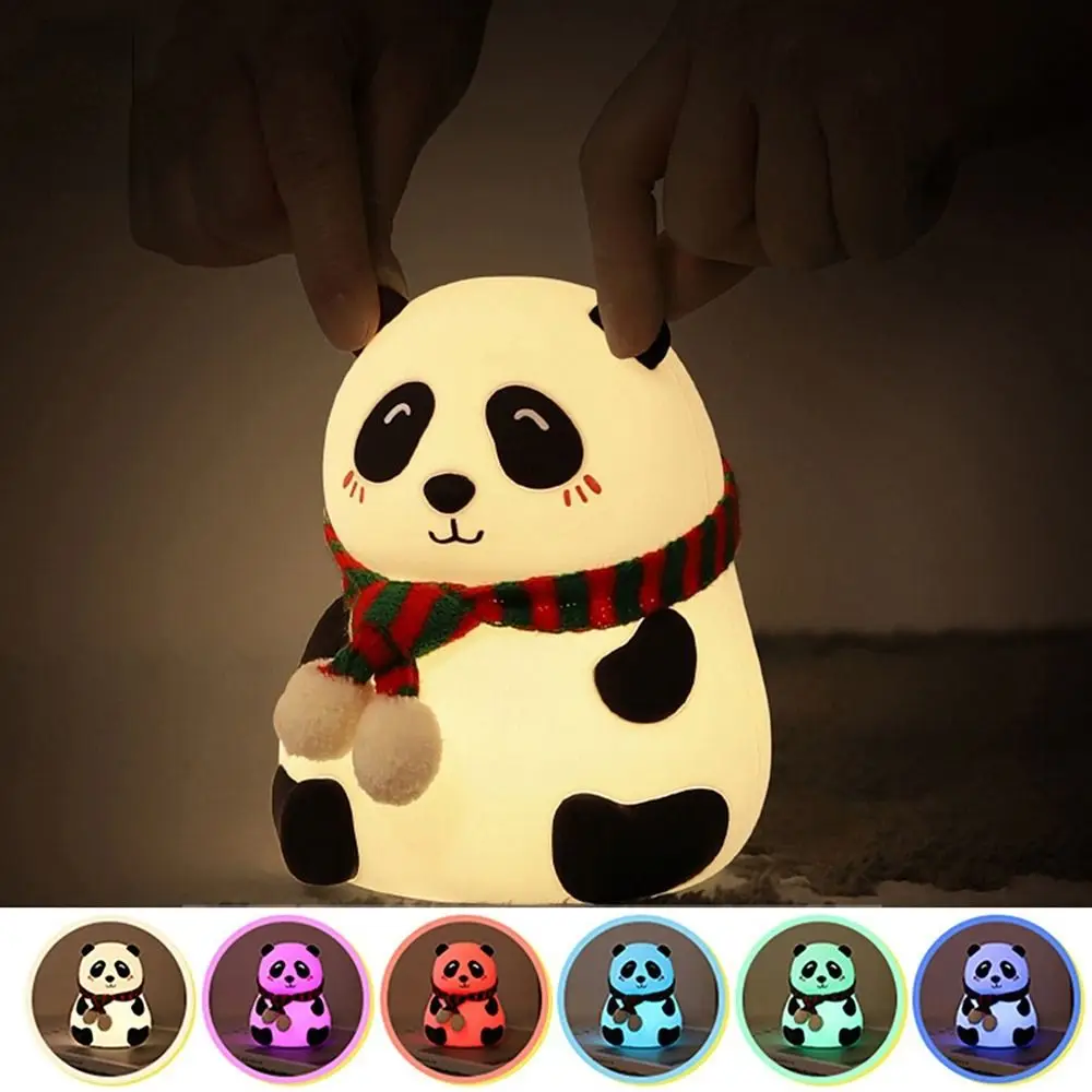 

Color Changeable Panda Night Light Percussive Silicone Panda Desk Lamp Pat USB Dimmable Table Lamp Children Holiday Gift