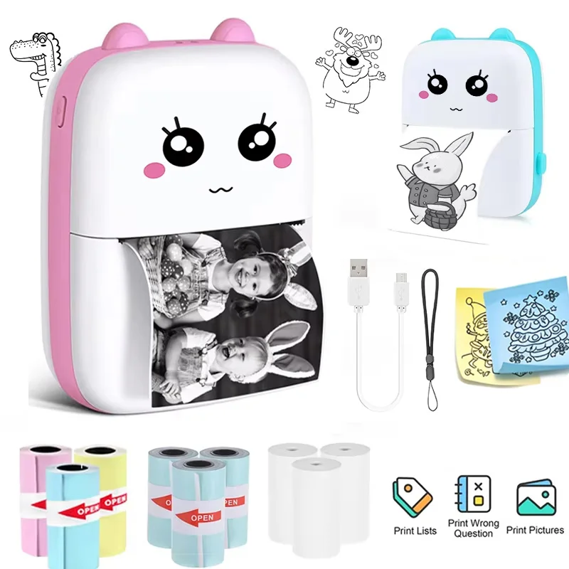 Mini 58mm Portable Bluetooth Thermal Printer 200DPI Cute Wireless BT Printer for Wrong Question, Label, Memo, Photo & Tag Printi