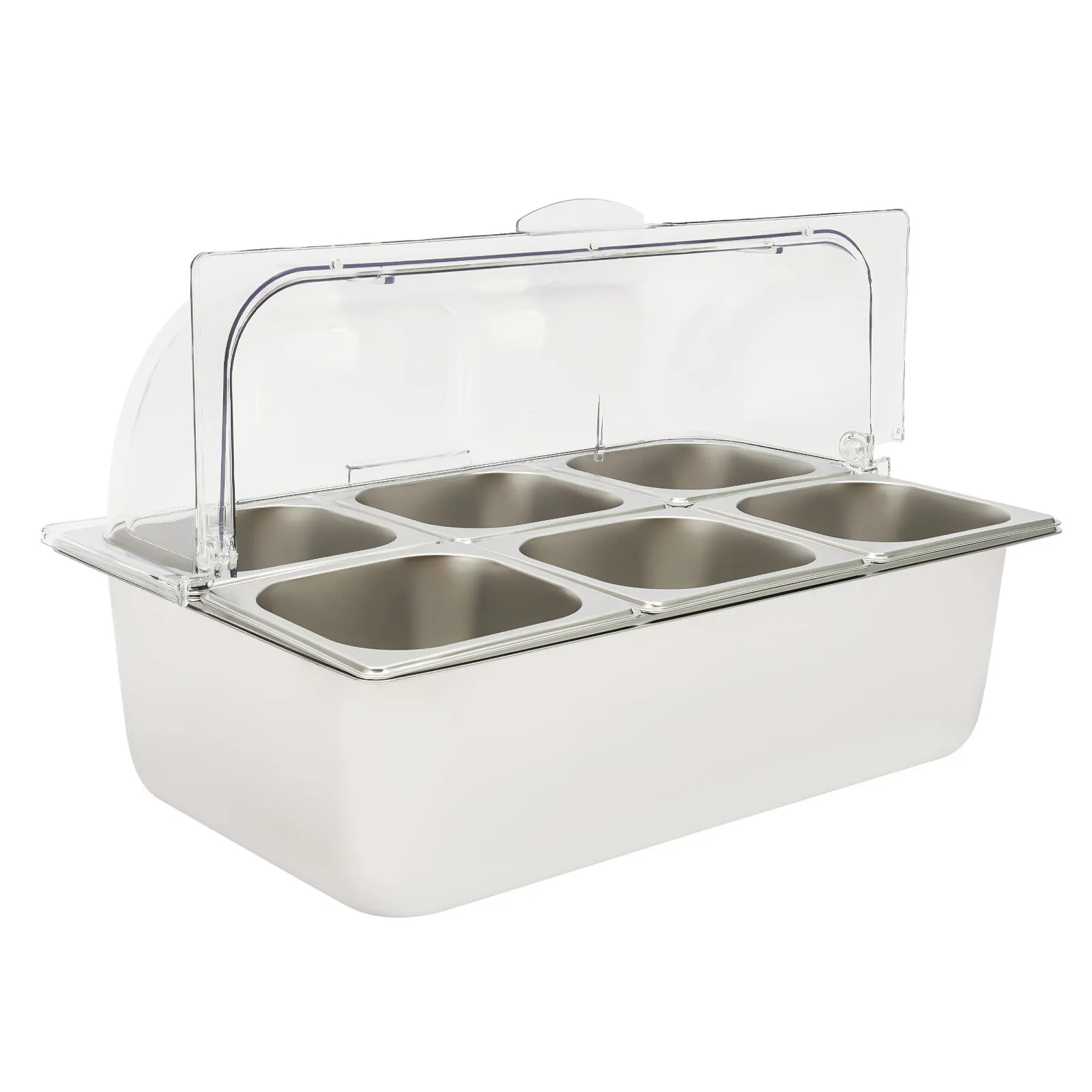 Condiment Organizer Stainless Steel, 15cm High Food Display Container, Heat & Cold Resistant with Transparent PC Lid, Dustproof Freshness for Kitchen
