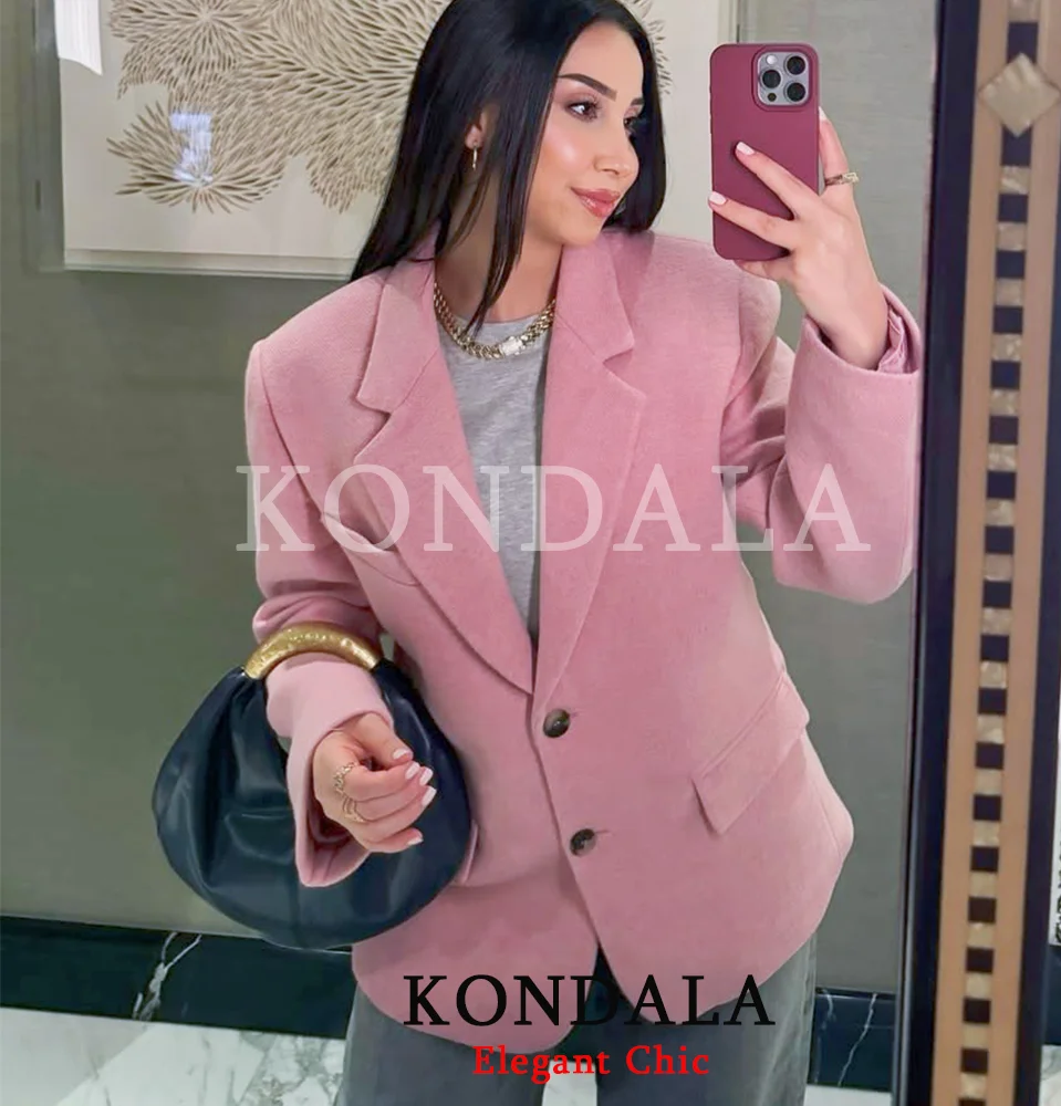 KONDALA Women Pink Christmas Party Loose Blazer Lapel Buttons Blazers New 2026 Fashion Winter Spring Office Lady Loose Jacket