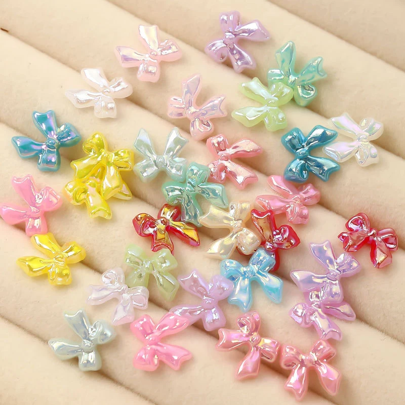 30pcs Kawaii Candy Colors Bow Nail Charms 3D Resin Jewelry Nail Art Decoration Accessories Bow French Style Nail Supplies