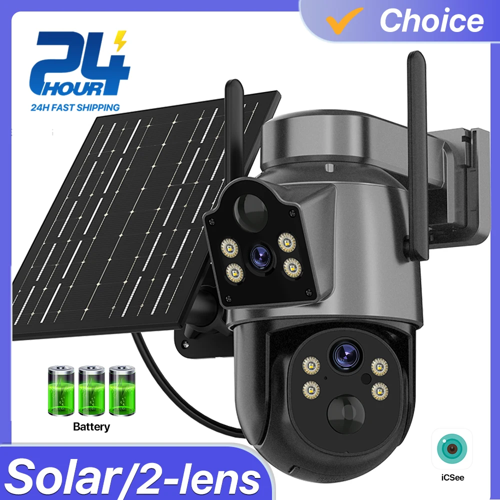 Outdoor PTZ Camera Built-in Battery 4MP WiFi Camera Solar Panel 7.6W PIR Body Detection IP66 Waterproof Security Camera iCsee