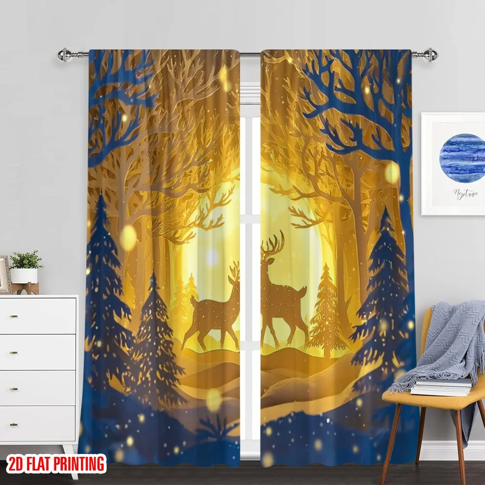 2 قطعة 2D الطباعة المسطحة سانت باتريك الستائر الشعبية الغزلان الثلوج البوليستر دون الكهرباء احتفالي جدار ديكور مثالي لفصل الربيع