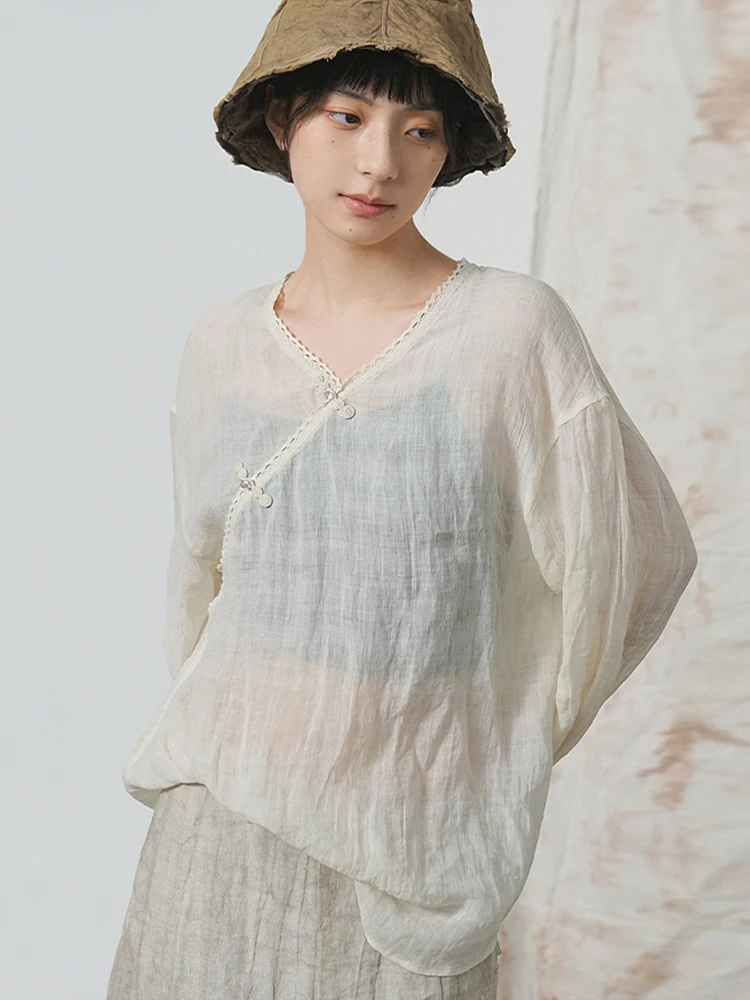 

Новая женская блузка из тонкого шелка и хлопка ручной работы в китайском стиле с кружевными пуговицами, в деревенском национальном стиле