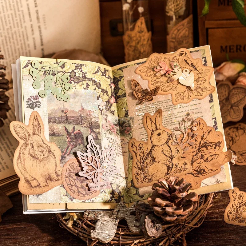 40 Sheets Handmade Vintage Stickers Scrapbooking Handbook DIY Diary Material Decoration Collage Aesthetic Kraft Paper Stickers