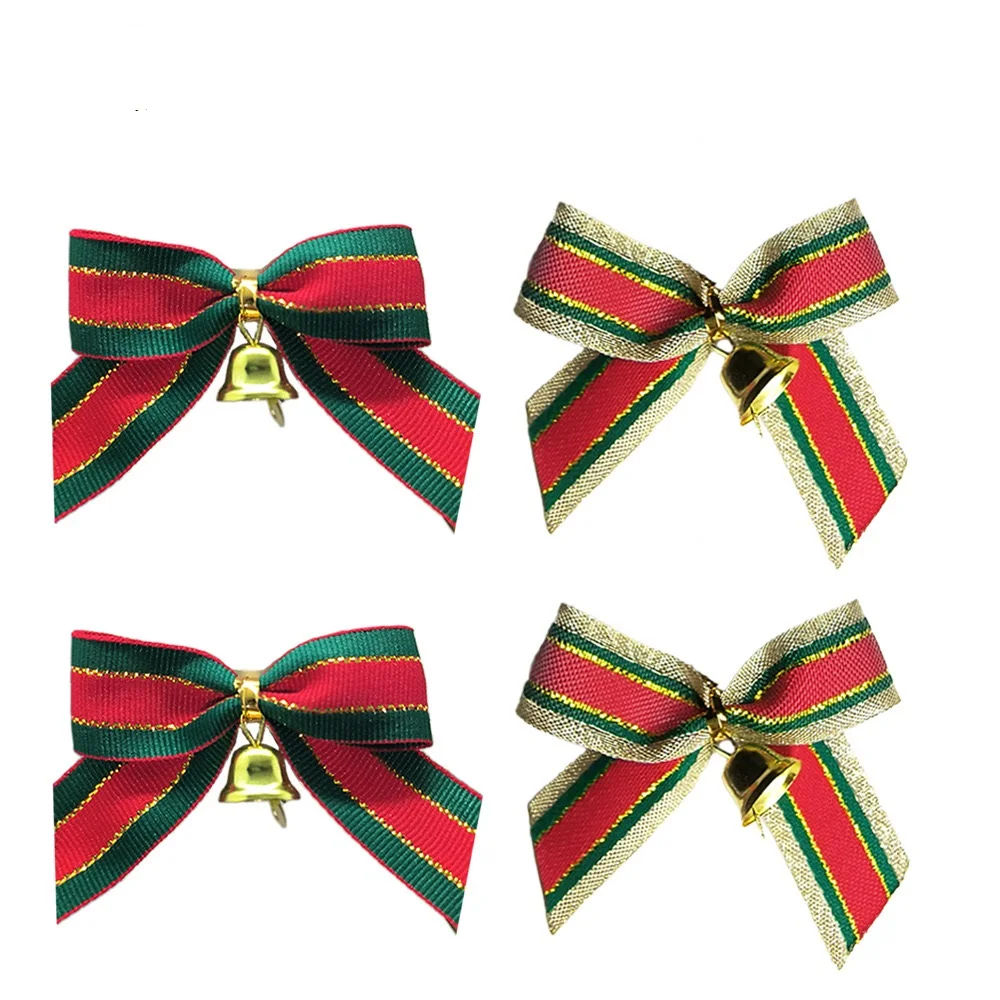 500pcs Delicate Bowknot Bells Christmas Gift Bows With Small Bells DIY Bows Craft Christmas Tree Decoration