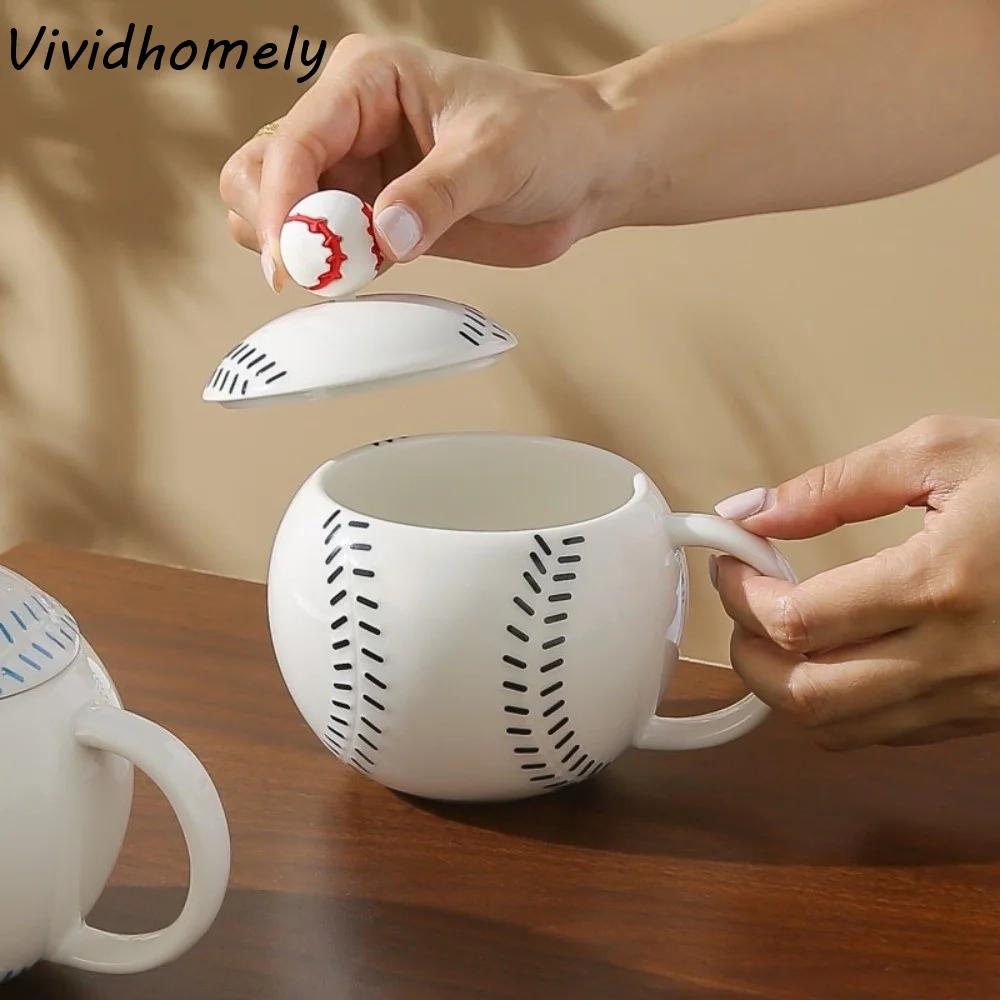 Tasse à eau sur le thème du baseball, 420ml, avec une cuillère, tasse à thé, pour la consommation quotidienne, tasse en céramique créative, cadeau pour les amateurs de baseball