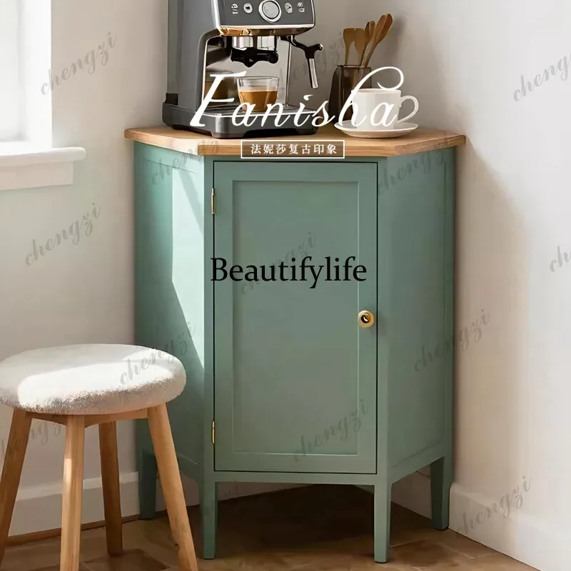 French retro corner cabinet, living room corner cabinet, American simple solid wood triangle wall storage side cabinet