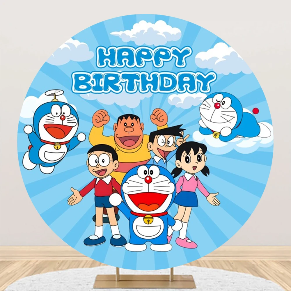 Bandai Doraemon Birthday Party Round Photo Backdrop Baby Shower Supplies Props Background For Photography Banner Stage Props