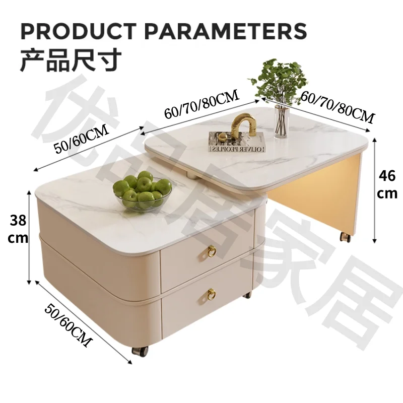 طاولة قهوة حديثة وخفيفة الوزن وبلاط صخري كريمي وغرفة معيشة منزلية وشقة صغيرة دوارة متنقلة #6