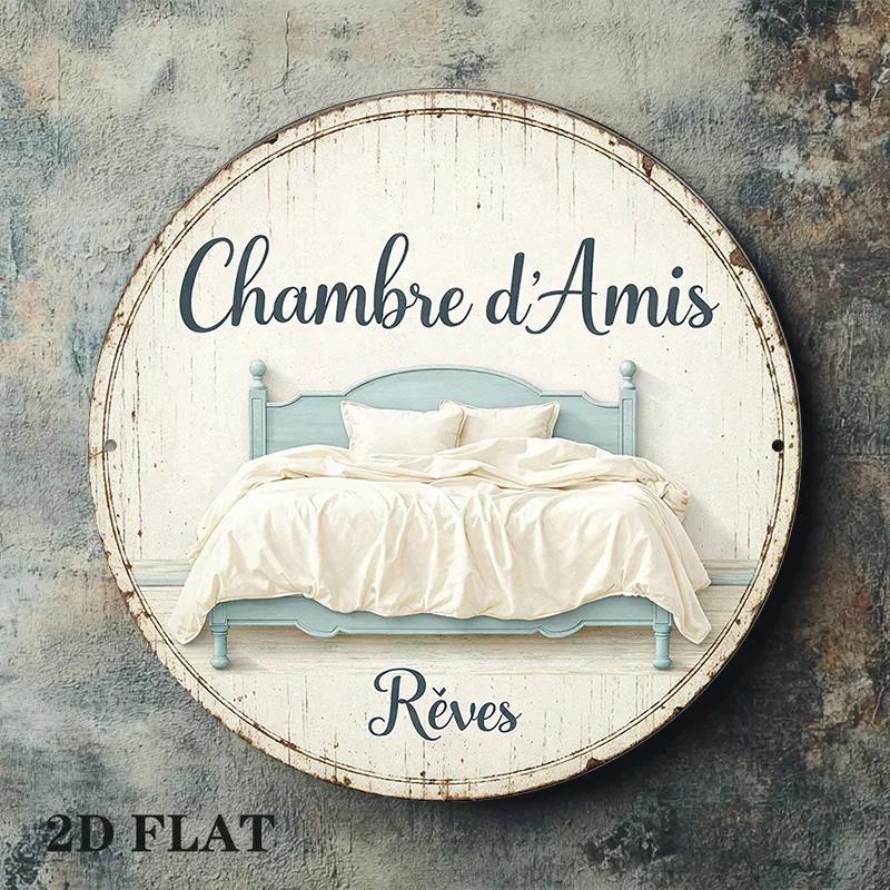 2D Flat Round Sign, Vintage Plaque 