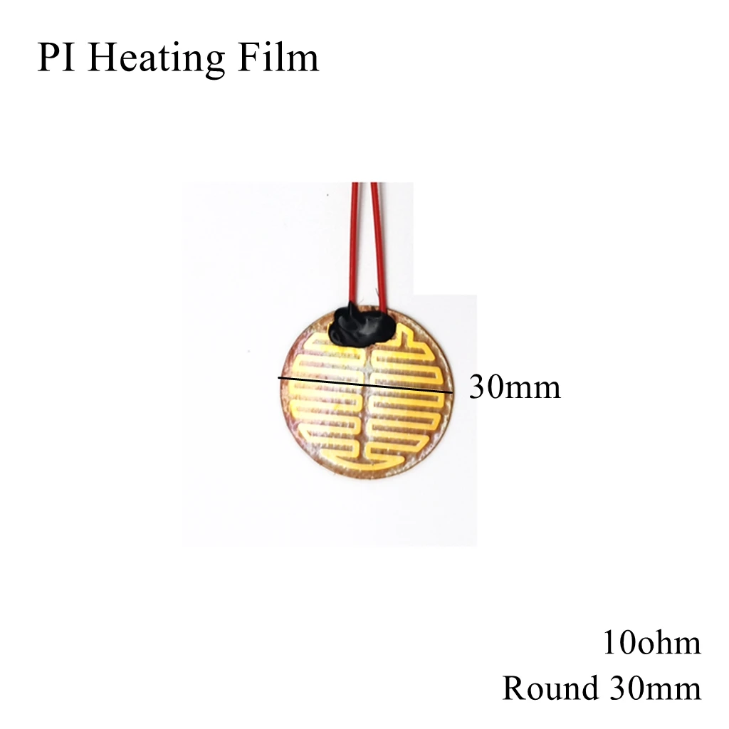 Round 30mm 5V 12V 24V 110V 220V PI Heating Film Polyimide Adhesive Electric Heater Plate Panel Pad Mat Fuel Foil Oil Engine Tank