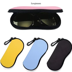 Simple Color Pink Blue Yellow Black White Sunglasses Soft Case with Carabiner Ultra Light Neoprene Zipper Eyeglass