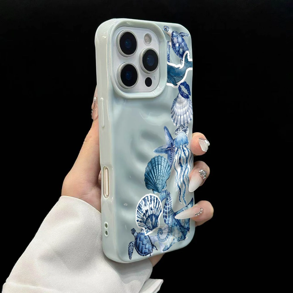 Stilvolle Handyhülle mit Meerestiermuster für iPhone 17 16 15 14 13 12 11 Pro Max 14 Plus 17Air, Faltenwellen-Design, weiche Silikonhülle – Detail 10