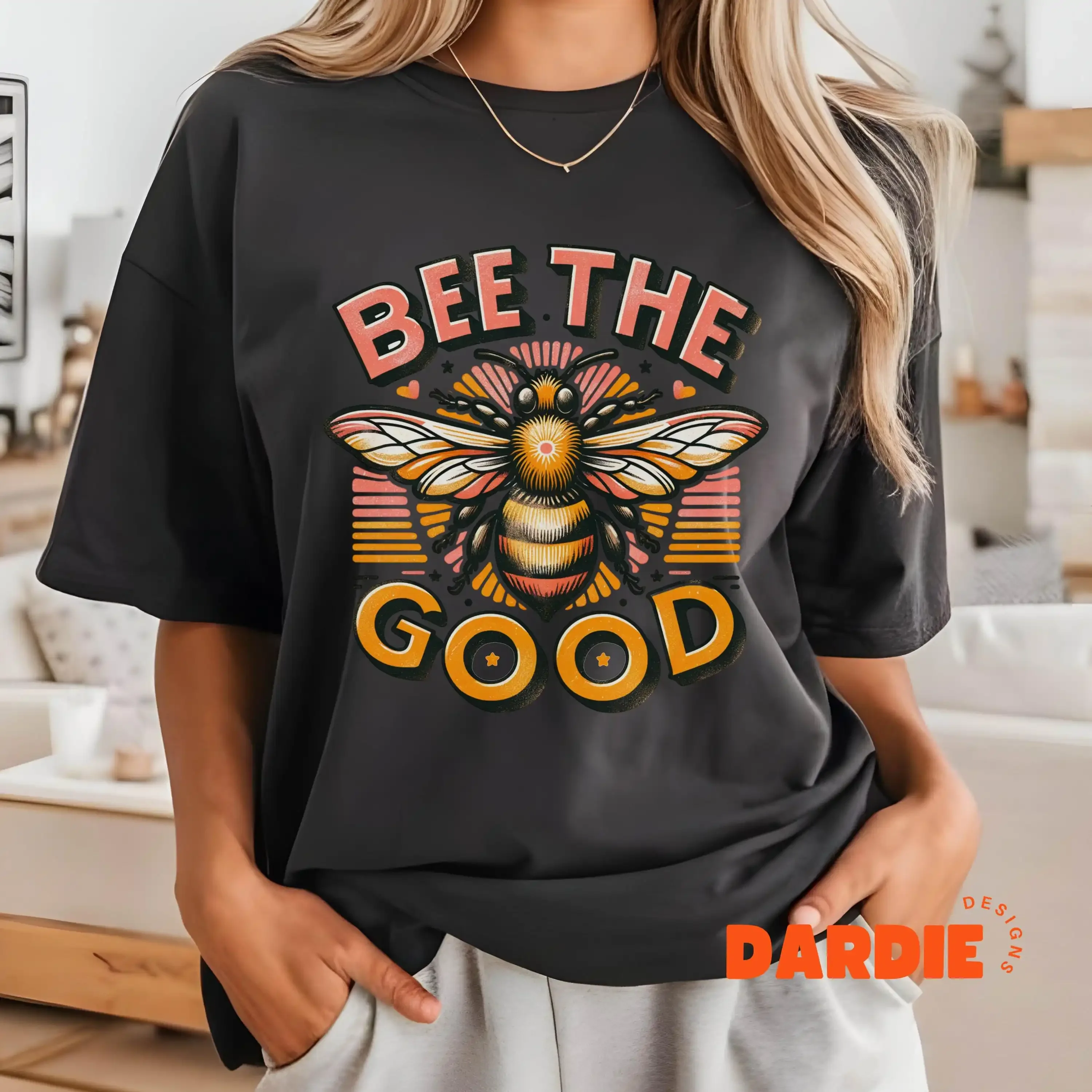 Bee the Good PNG Design Inspirational Mental Health Retro Floral Sublimation Positivity Affirmation T Shirt