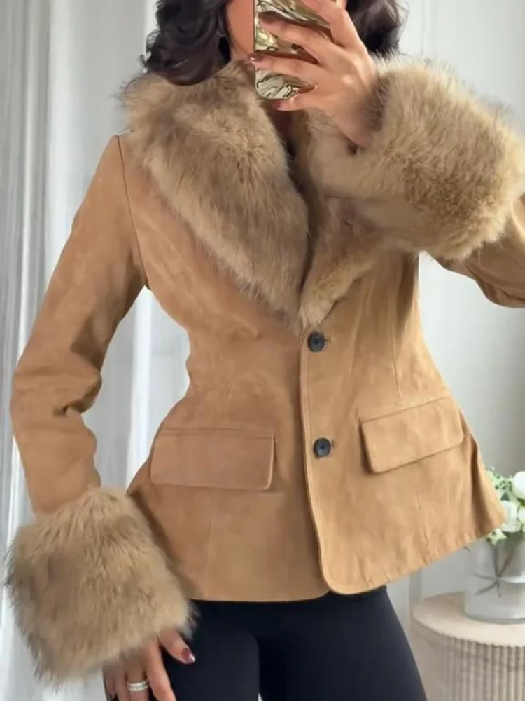 سترات نسائية أنيقة مطبوعة بشراشيب معاطف فضفاضة متباينة وسحاب وأكمام طويلة معاطف نسائية موضة خريف وشتاء 2025 ملابس خارجية للسيدات