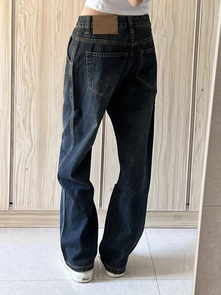 

Blue Waed Curved Blade Men's Jeans High Street American Sle Autumn Winter Workwear Pants Loose Straight Cut Trousers