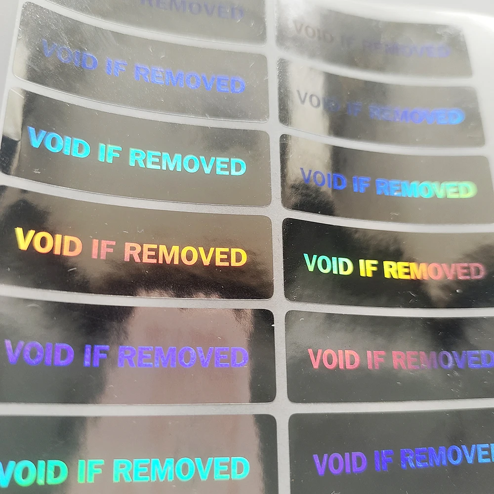 ختم هولوجرام فضي ، ملصق أمان واضح للتلاعب ، مانع للإزالة ، ختم مانع للتزوير ، باطل إذا تمت إزالته ، 33 × 11 ، #6