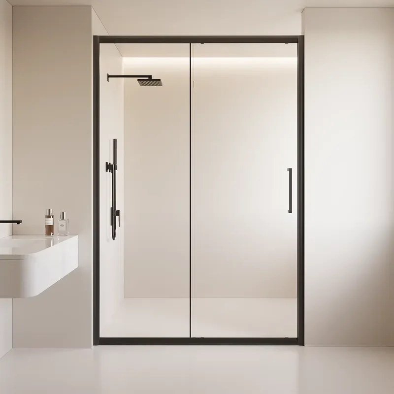 for Batch Style Black Sliding Aluminum Tempered Glass Shower Door with Frame for Hospital and Hotel Shower Rooms
