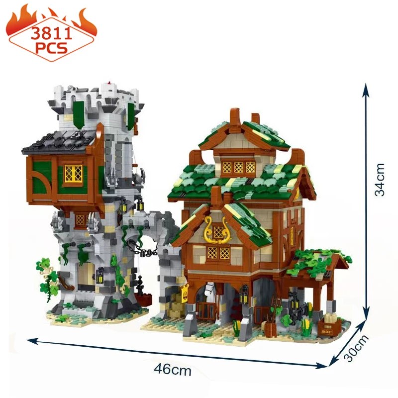3811PCS Middeleeuwse Stad Stabiele Garde Toren Bouwstenen Architectuur Modulaire Straatweergaven Huis Model Creatieve Expert Speelgoed MOC