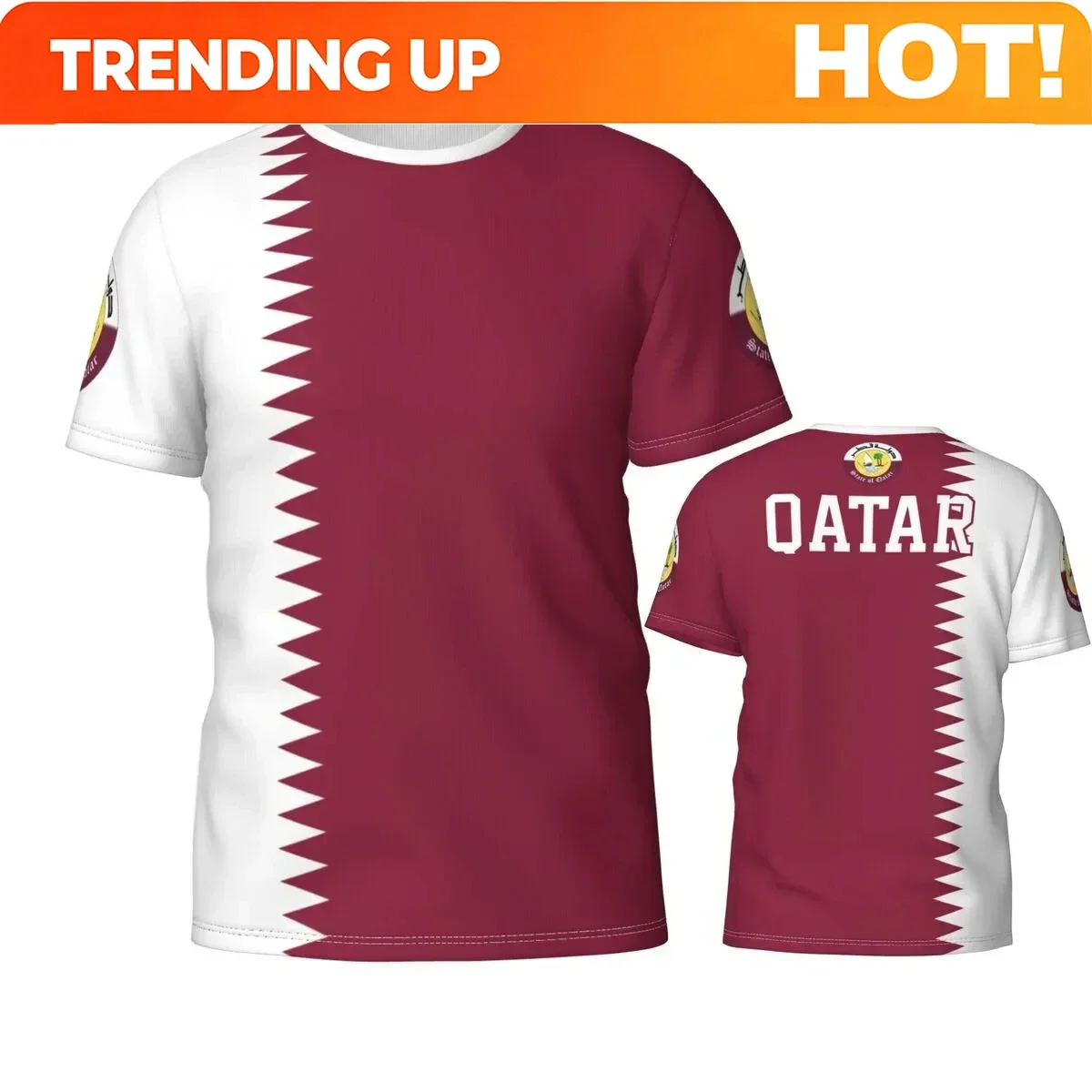 Customization Qatar Flag Emblem Graphic T Shirt For Men Clothing Katar Football Team Jersey Tee Shirts Wholesale Soccer Club Fan