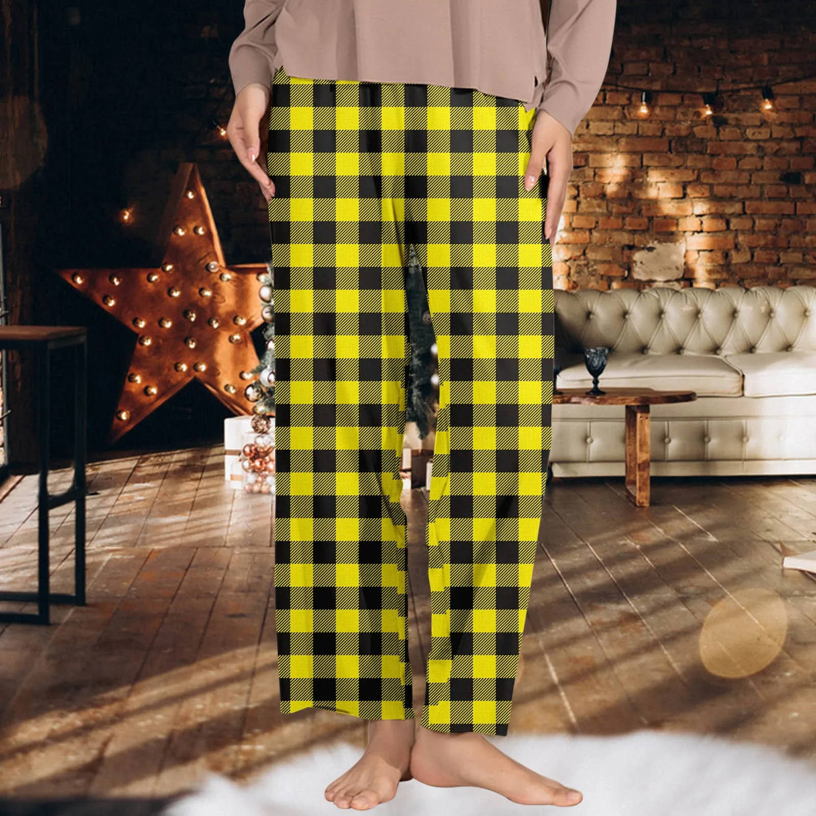 Womens Pajama Pants Plaid Christma Pajamas Long Trouser Xmas Vantage Thin Sleep Pants Loose-Fitting Large Size Pantalon Hombre