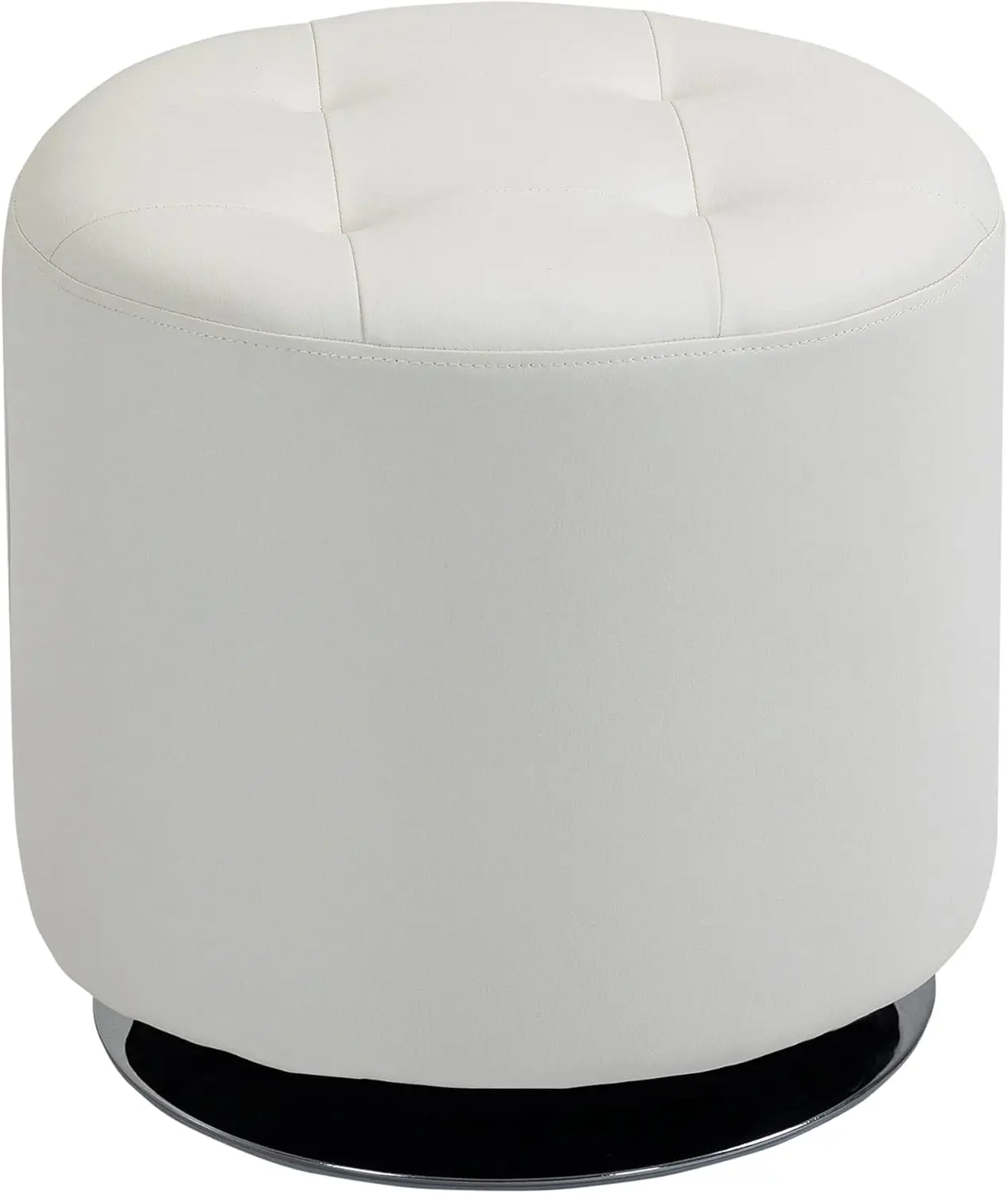 

360° Swivel Foot Stool Round PU Ottoman with Thick Sponge Padding and Solid Steel Base, White