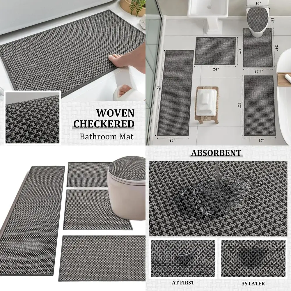 

Набор из 5 серых ковриков для ванной: нескользящие, впитывающие коврики для ванной, туалета, душевой - быстросохнущие, моющиеся, с плетеным дизайном