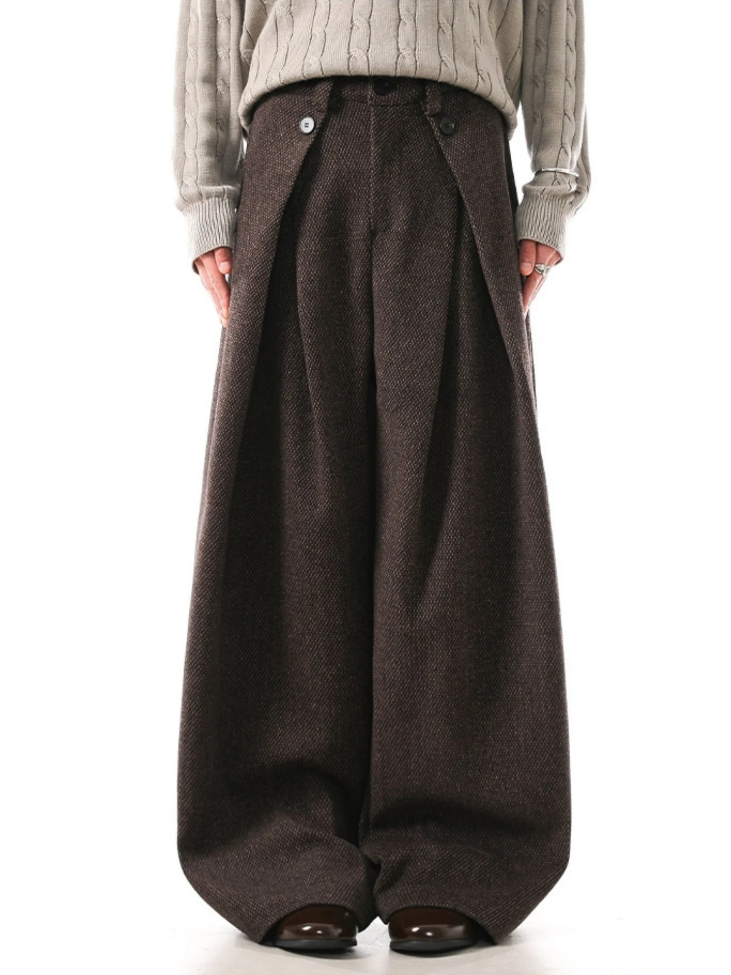

Casual Men's Wide Leg Pants Spring Faion Pleated Loose A-Line Drapey Long Trousers Old Money Sle Polyester Fabric