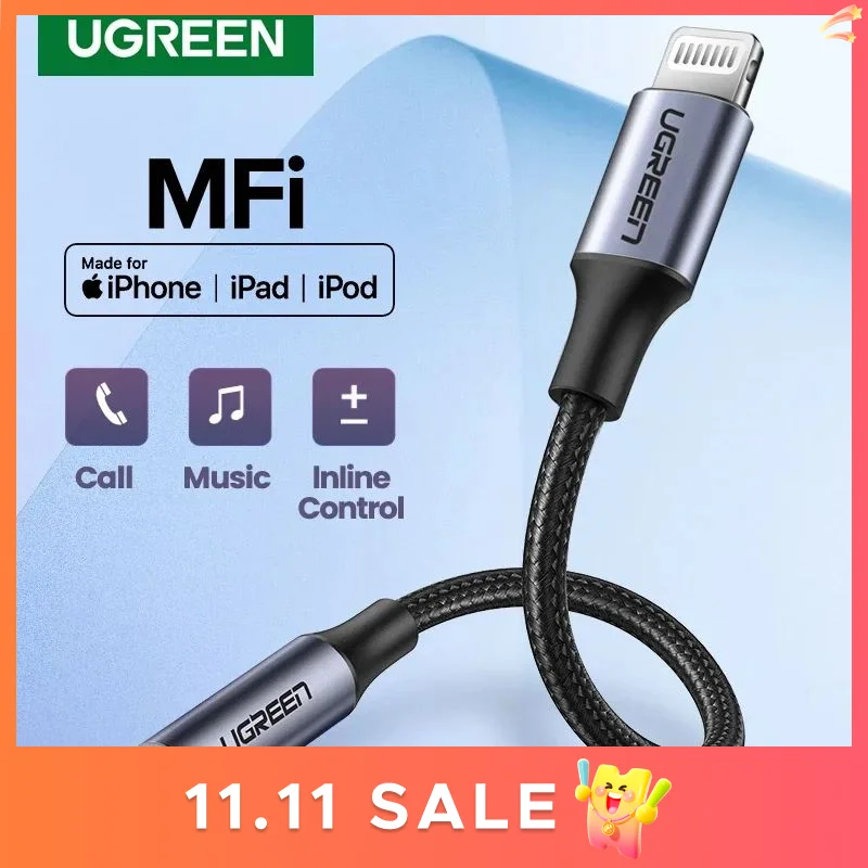 UGREEN-Adaptador de auriculares MFi Lightning a 3,5mm, Cable auxiliar para iPhone 12 Mini, 11 Pro Max, 8, 7, convertidor de auriculares para Lightning