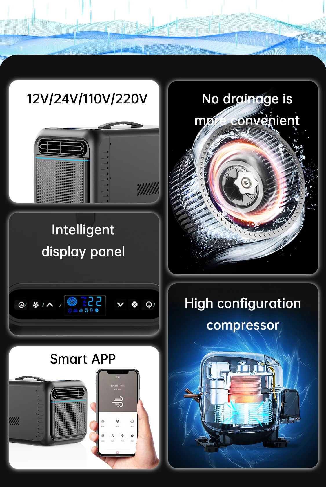 Aires acondicionados con inversor 12V, aire acondicionado portátil 2300Btu, uso en coche, hogar, Camping