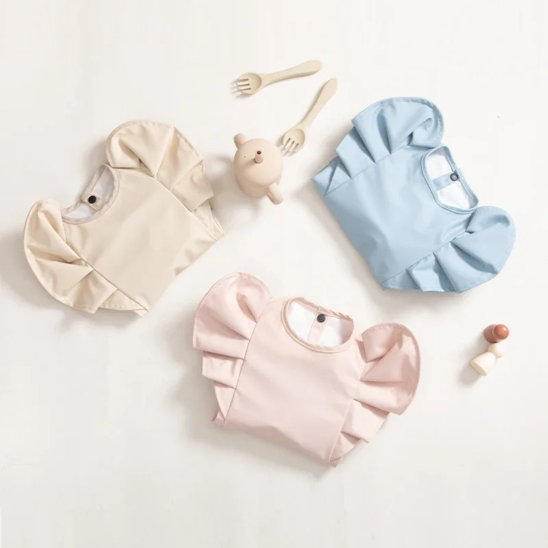 Waterproof Baby Feeding Bibs Angel Wings Baby Stuff Kids Long Sleeve Art Smock Anti-dirty Dinning Apron with Pocket for Newborn