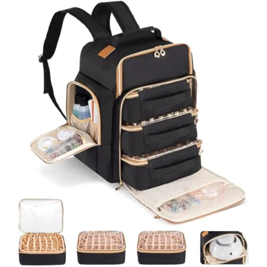 

Nail Polish Organizer Holds 126 Bottles and Nail Lamp Extra Large Nail Kit Supplies Storage Bag with 3 individual drawe