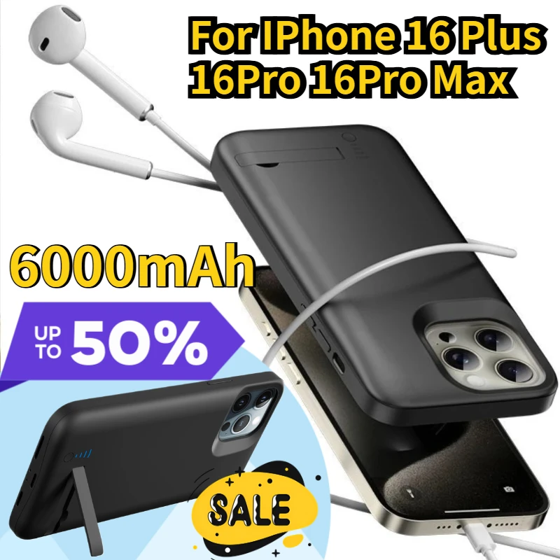 

6000mAh Battery Case For IPhone 16 Plus 16Pro 16Pro Max Battery Charger Bank Power Case